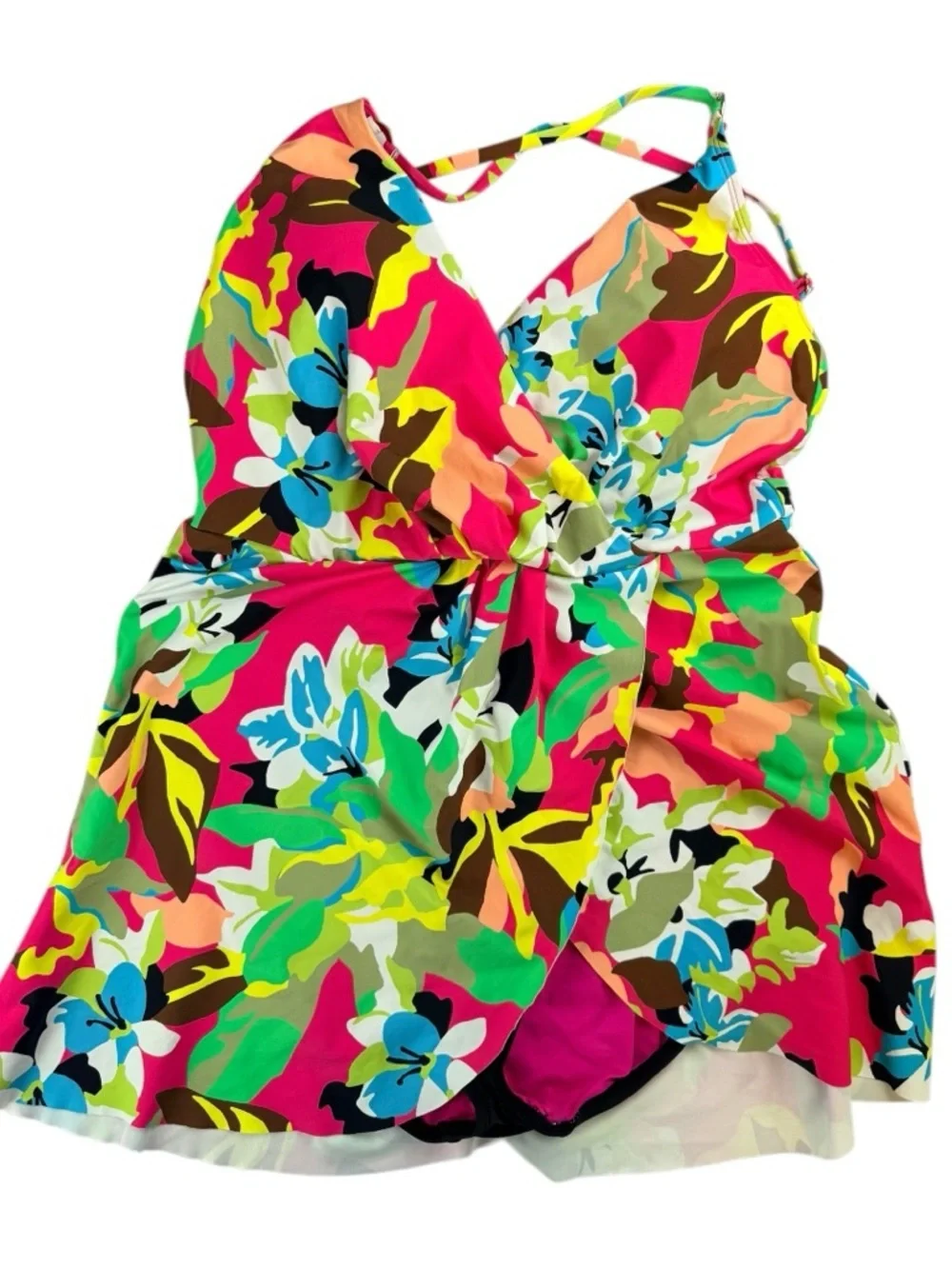 Anne Cole Swim Dress Sz 14 Tropical Floral Twist Front‎ Tummy Control One Piece